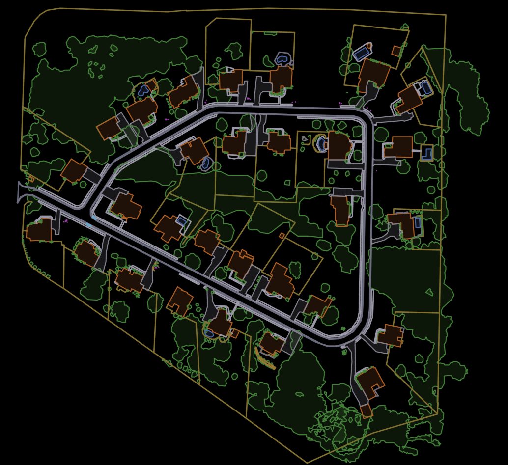 Planimetric features extracted as CAD vectors over a subdivision