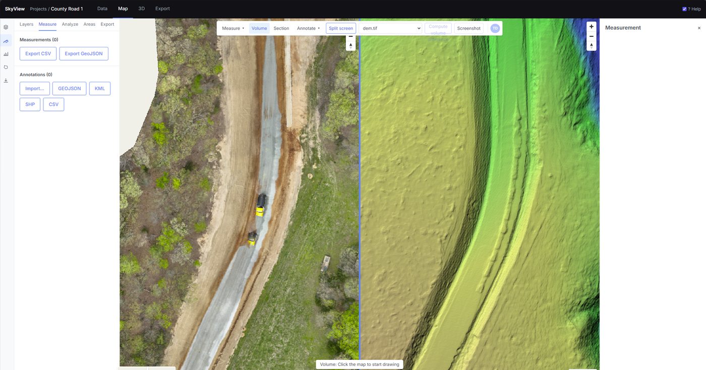 SkyView split screen ortho and elevation comparison